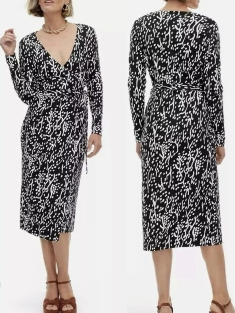 Diane Von Furstenberg & Target Black & White Print Long Sleeve Wrap Dress Size S